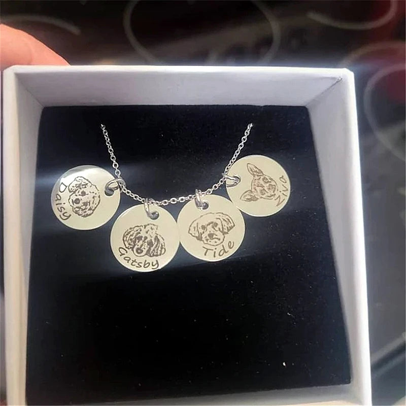 Personalized Pet Photo Disc Necklace For Women Tiny Cat dog Name Pendant Necklaces Custom Animal 316L Stainless Steel Jewelry - Madeinsea©
