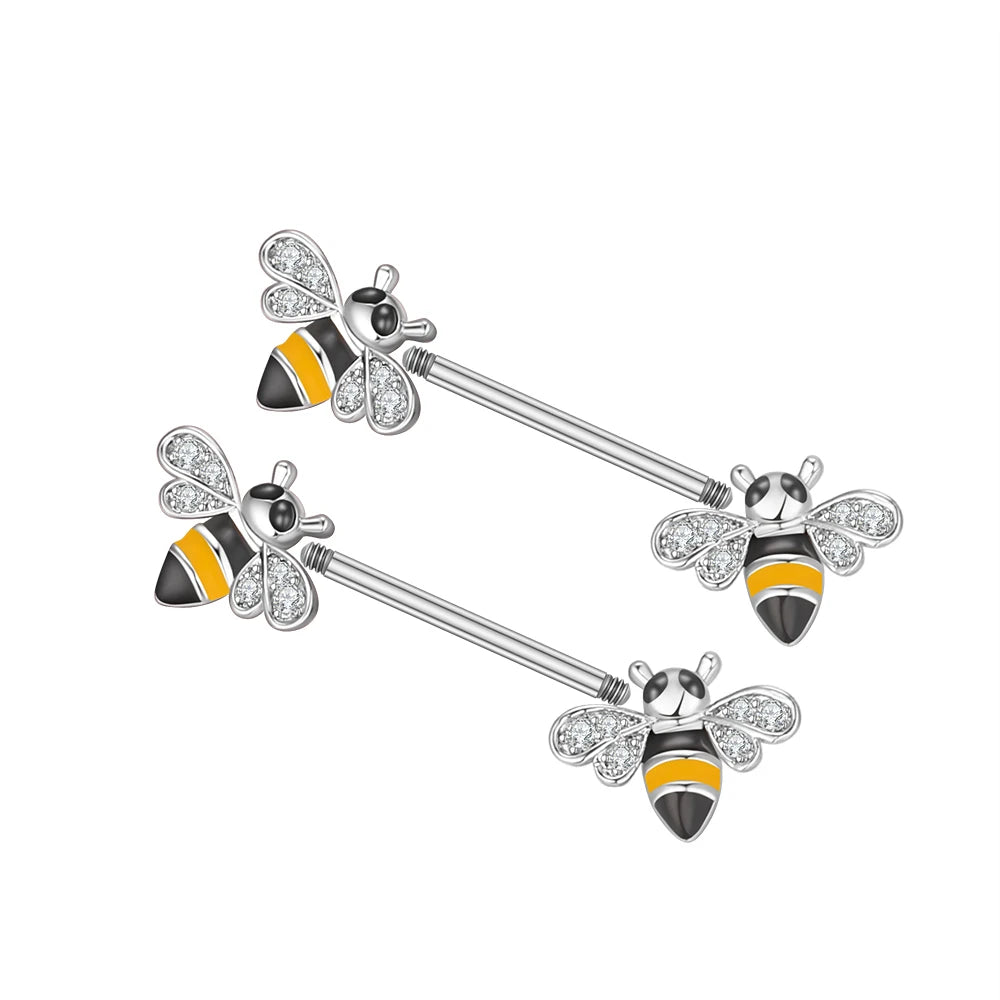 2 STK 14G Biene Gecko Flügel Brustwarzenringe Schildabdeckung Barbell Titanstahl Brustwarzenpiercing für Frauen Brust Körperpiercings Schmuck