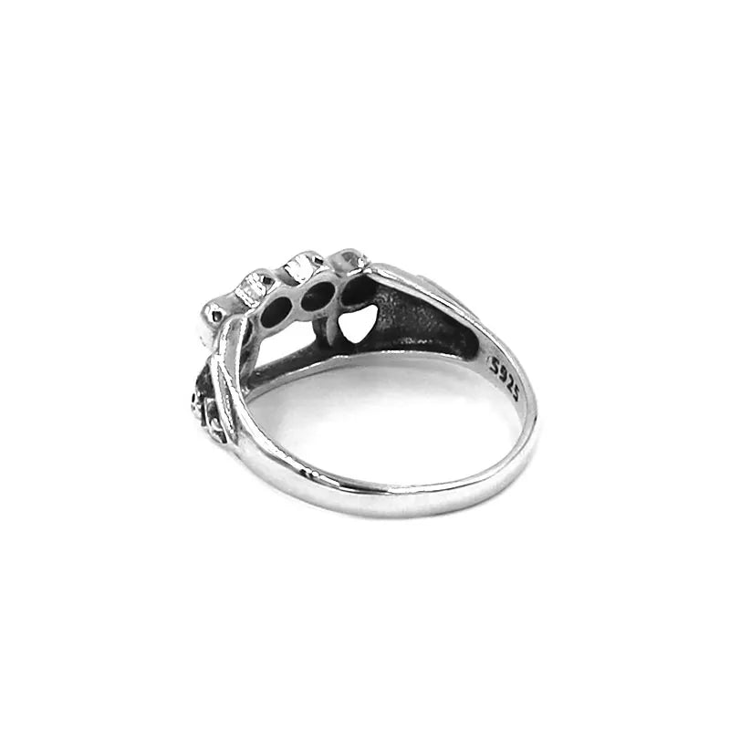 Bague de motard classique en argent sterling S925 pour homme et femme, anneau de boxe, tête de mort, SWR0950A