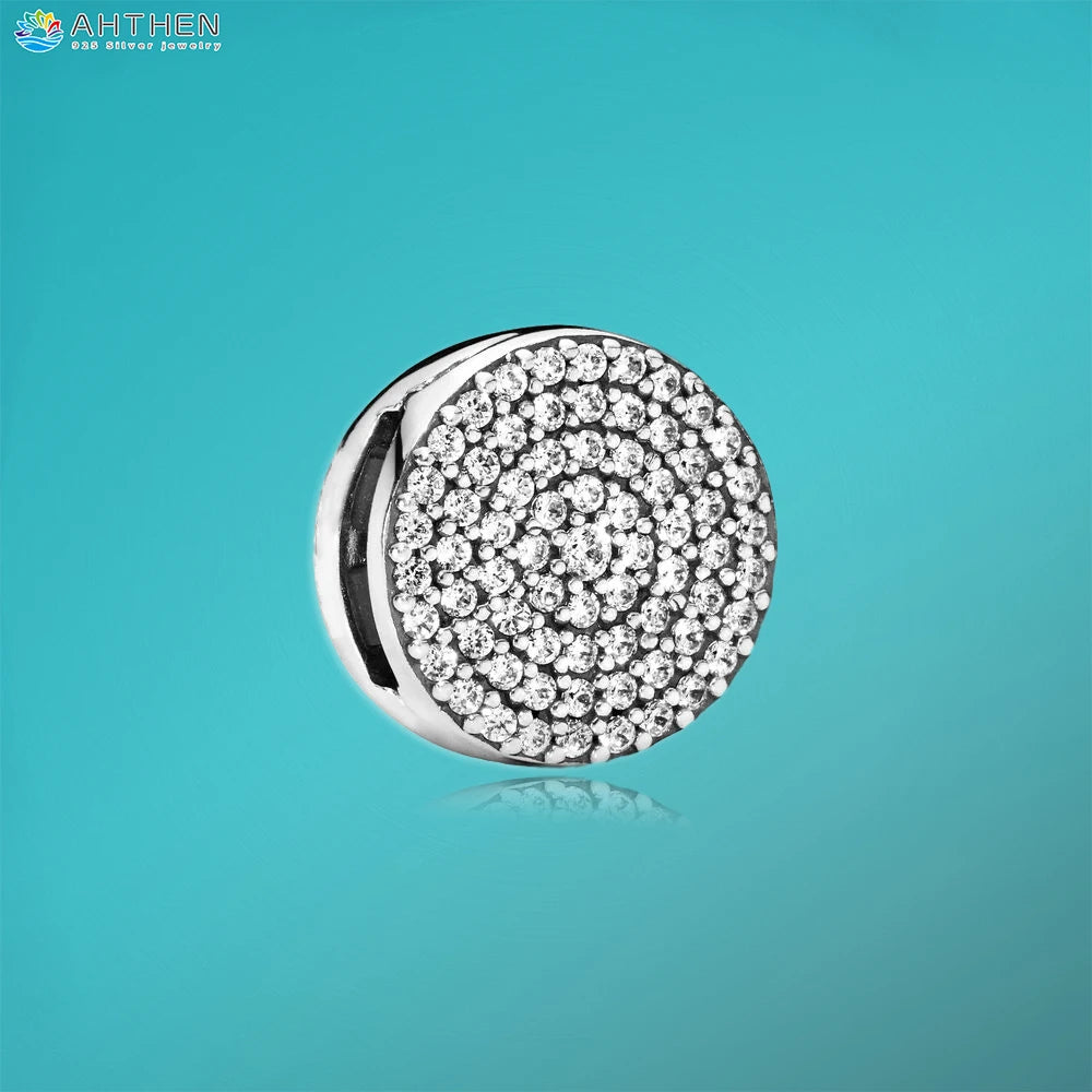 Ahthen 925 Sterling Silver Bead Silver Star Timeless Sparkle Heart Dangle Clip Charms fit Snake Chain Reflexions Bracelets