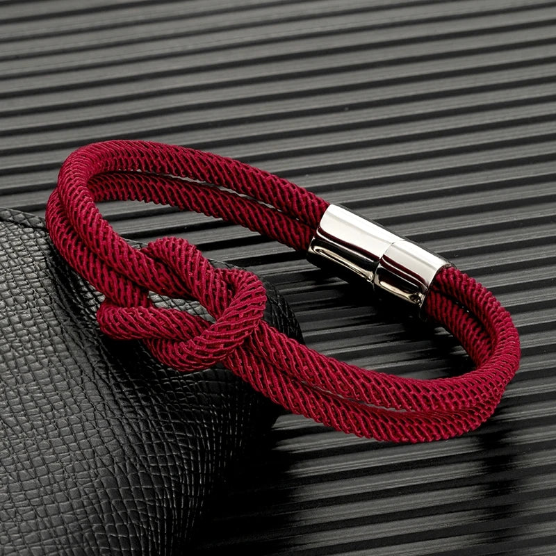 MKENDN Men Nautical Double Strand Square Knot Bondage Survival Bracelet Women Rescue Emergency Rope Jewelry With 316L Magnet