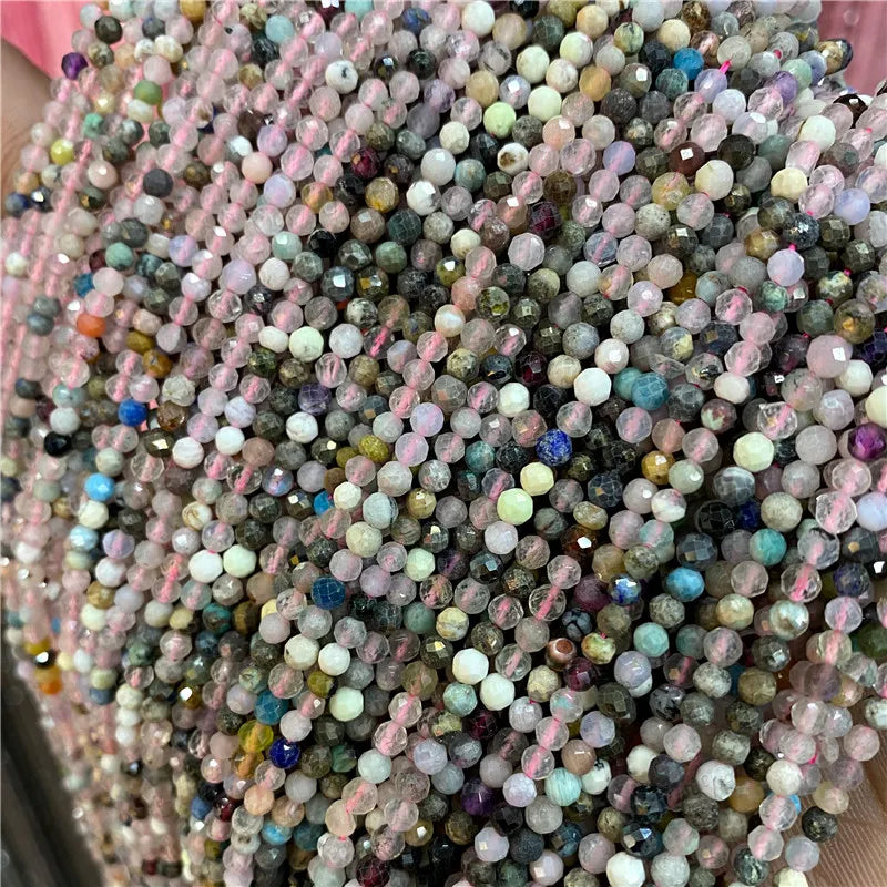 2 3mm Natural Labradorite Quartz Moonstone Crystal Stone Beads Round Faceted Loose Beads For Jewelry Making DIY Bracelet 15.5"