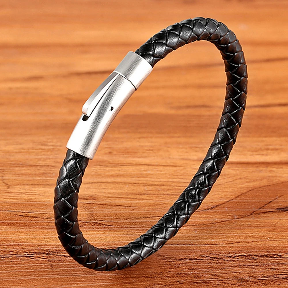 TYO Braided Rope Wrap Leather Bracelets For Men Bangles Fashion Male Women Charm Stainless Steel Clasp Jewelry DIY Customization