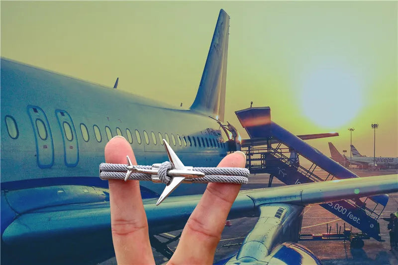 MKENDN Fashion Stainless Steel Airplane Glider Anchor Rope Leather flight Bracelets Men Women aviator Style