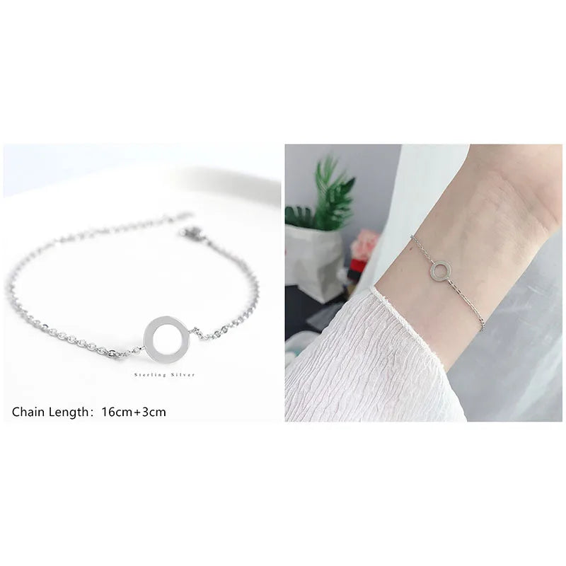 925 Sterling Silver Minimalist Style Chain Bracelet For Women Classic Fashion Student Couple Wristband Jewelry Accessories