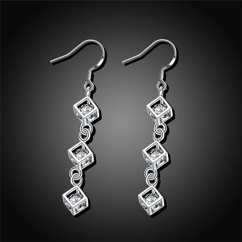 DOTEFFIL 925 Sterling Silver Baishige AAA Zircon Drop Earrings Charm Women Jewelry Fashion Wedding Engagement Party Gift