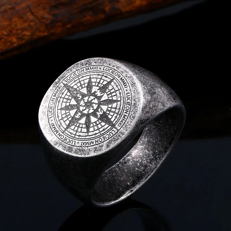 BEIER 316L Stainless Steel Vintage Viking Compass Men's Ring Navigation Odin Amulet High Quality Jewelry BR8-179