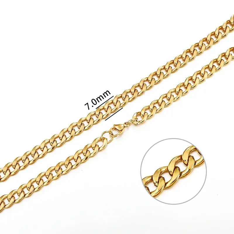 Gold Color Solid Chain Necklace Stainless Steel Link Choker For Men Female Charm Simple Collares Jewelry Accessories 50/55/60 Cm