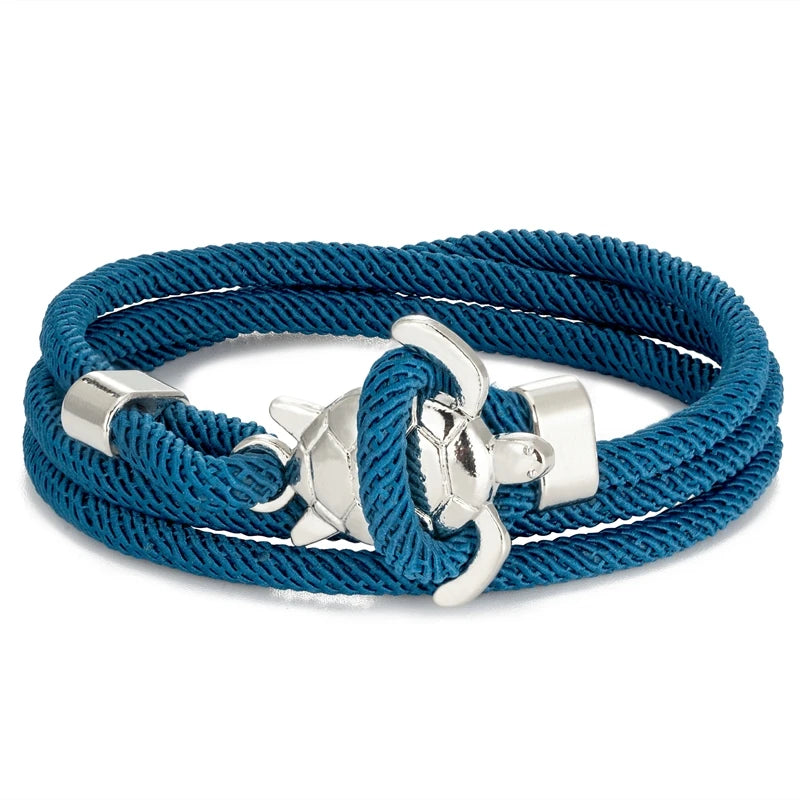 MKENDN Hand Braided Sea Turtle Viking Bracelet Charms Darkblue Rope For Men Women Beach Wristband Adjustable Jewelry Homme