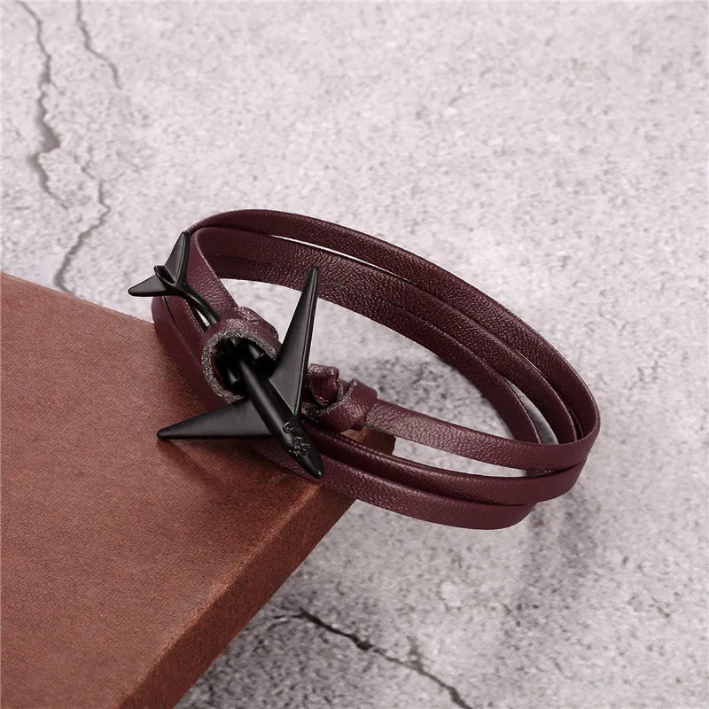 MKENDN New Fashion Multilayer charm leather Airplane Anchor Bracelet Men Women Navy Style Wrap Metal Sport Hooks