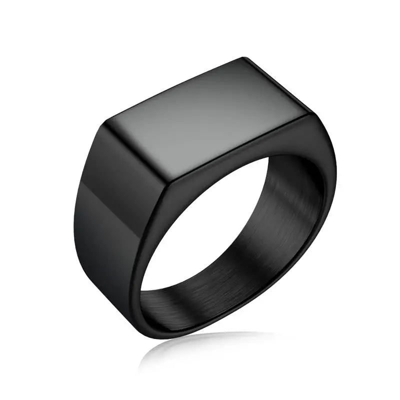 Punk Men Ring Square 316L Stainless Steel Jewelry Customize Rings Black Silver Color Waterproof Jewelry Accessories Gifts