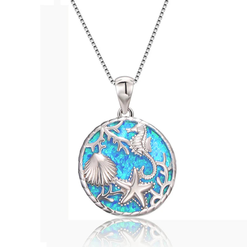 Boho Seahorse Sea Star & Shell Pendant Necklace