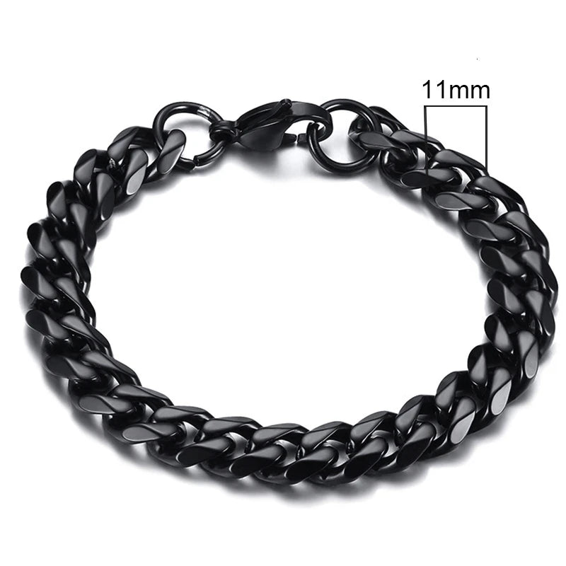 Vnox Basic 3/5/7/9/11mm Wide Curb Cuban Link Chain Bracelets for Men Women Jewelry Anti Allergy Stainless Steel Wristband Gifts