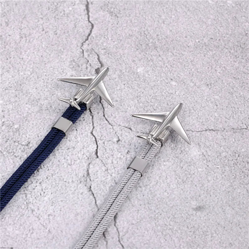 MKENDN Fashion Stainless Steel Airplane Glider Anchor Rope Leather flight Bracelets Men Women aviator Style