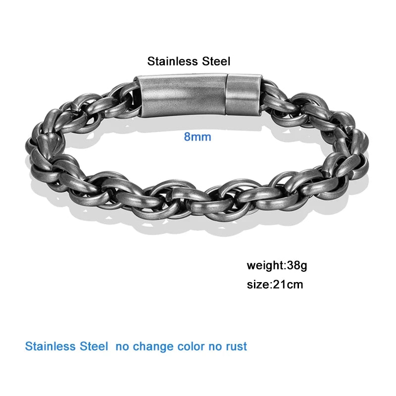 MKENDN 8MM Cuban Link Chain Armband Herren Vintage oxidierter schwarzer Edelstahl Mode Herrenarmbänder Punk Rock Biker Schmuck