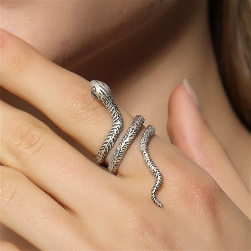 MKENDN Genuine 925 Sterling Silver Snake Shape Opening Ring For Men and Women Gothic Street Hip Hop Punk Dark Jewelry