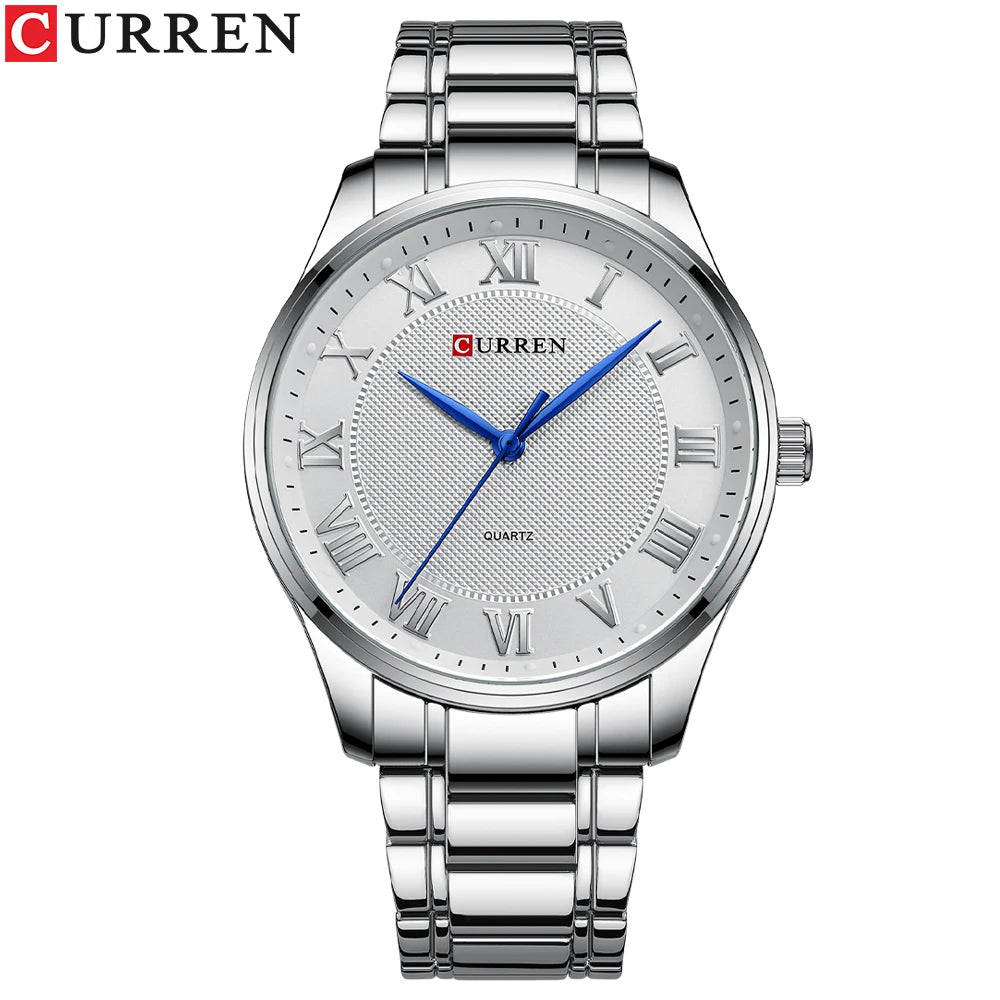 Montre CURREN New Simple Business pour homme avec bracelet en acier inoxydable, mouvement à quartz, couleur or et noir.