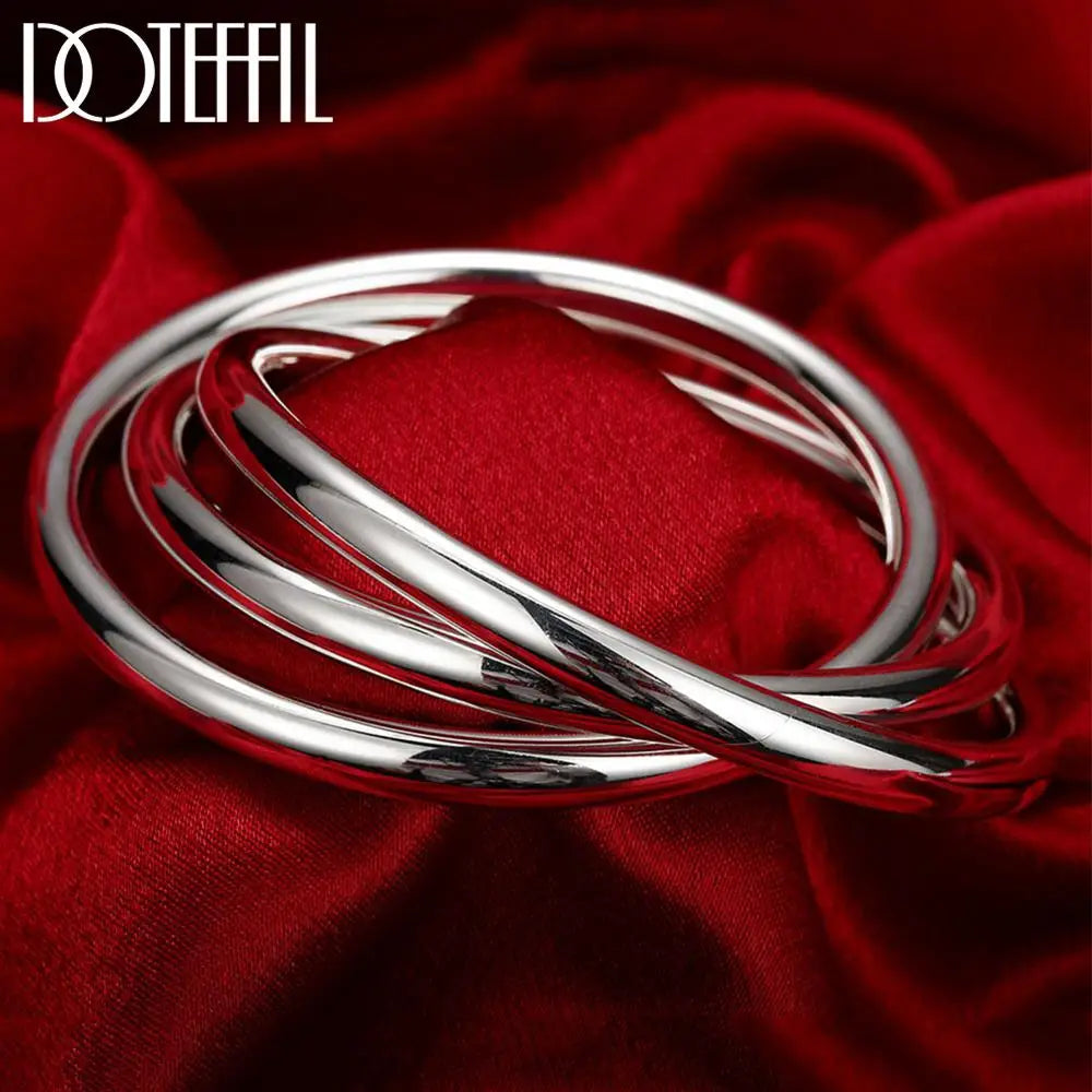DOTEFFIL 925 Sterling Silver Bracelet Bangles Women Three Lines Smooth High Quality Solid Bracelet Bangles Fashion Jewelry