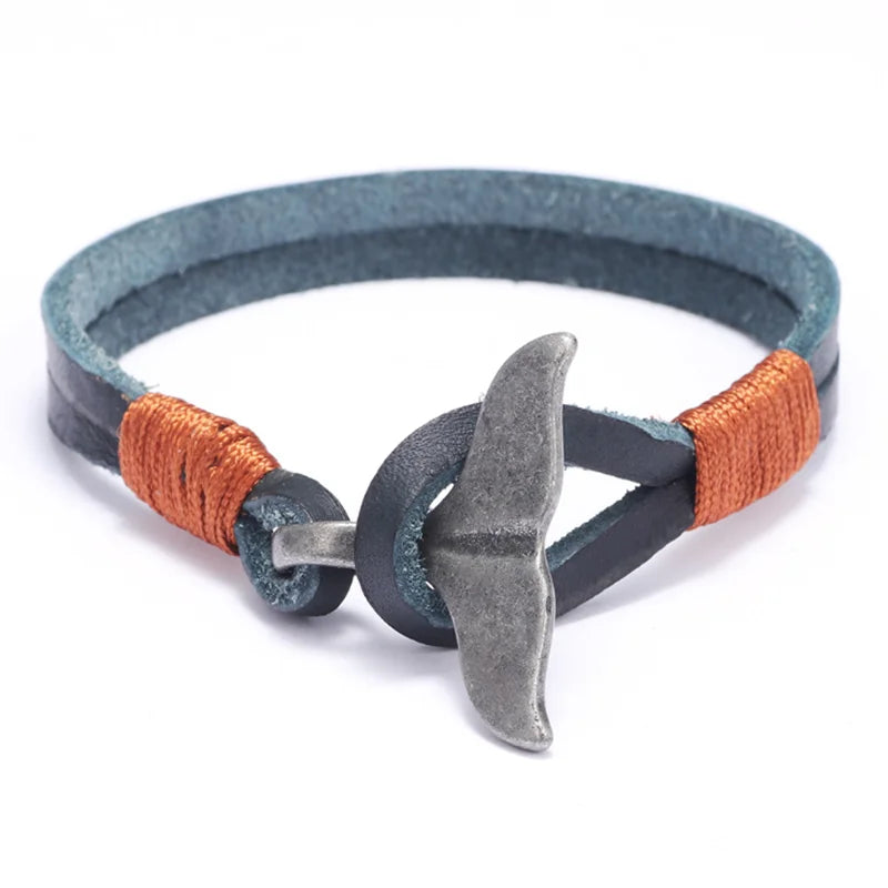 MKENDN Vintage Whale Tail Leahter Bracelet Men Women Fashion Beach Jewelry Summer Punk Style