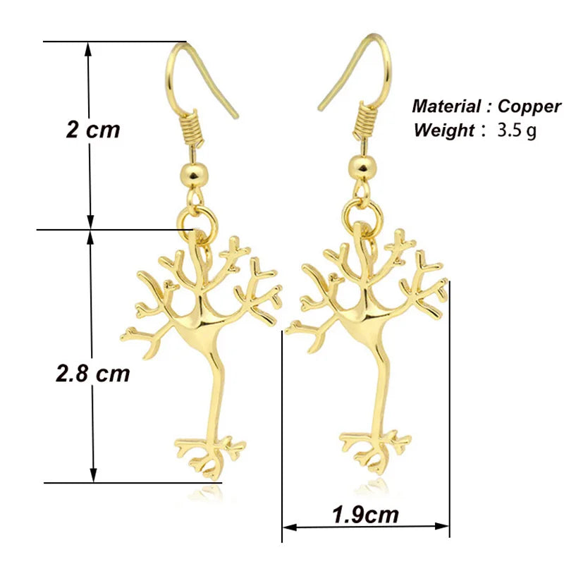 New Silver Color Boho Neuron Brain Nerve Cell Drop Earrings Brinco Aros Long Life Tree Earrings For Women Jewelry Girls Gifts