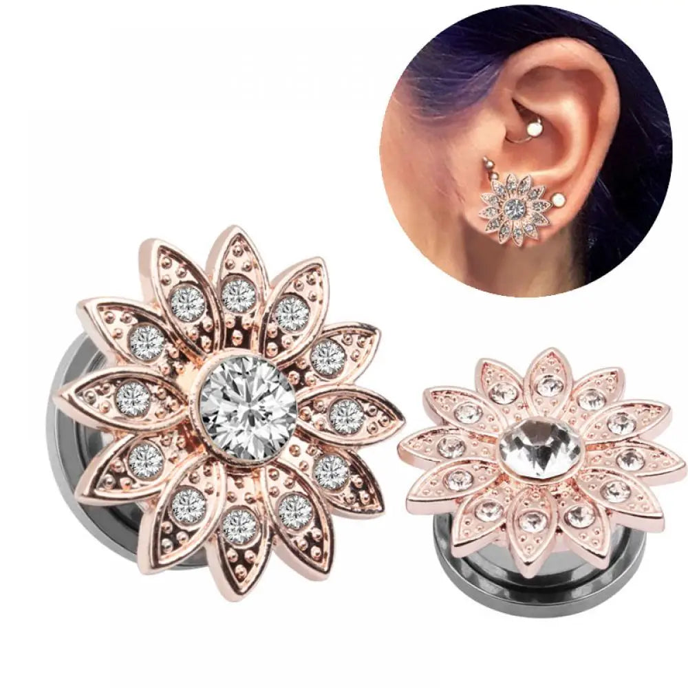2 Stück Ohrstöpsel/Tunnel/Ohrpiercings aus 316L Edelstahl mit geschraubten Sattelohrring-Expander-Messgeräte Körperschmuck-Piercings