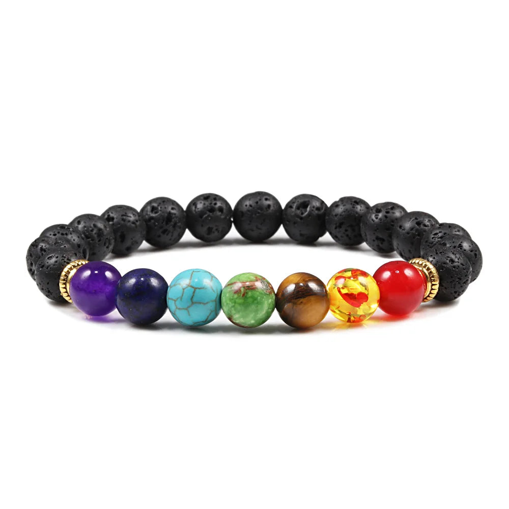 7 Chakra Beads Natural Lava Tiger Eye Stone Bracelet For Women Men Healing Balance Therapy Bracelets Jewelry Prayer Adjustable