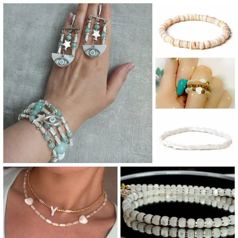 Natural White Mother of Pearl Shell Beads Oval Round Freshwater Shell Beads for Jewelry Making Necklace Bracelet DIY 15" - Madeinsea©