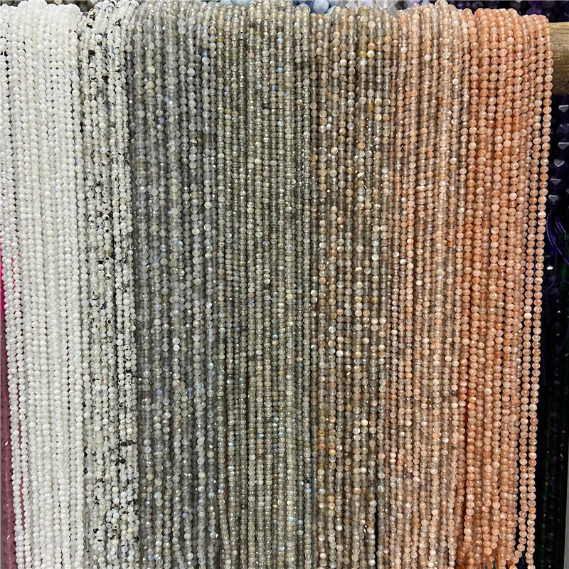 2 3mm Natural Labradorite Quartz Moonstone Crystal Stone Beads Round Faceted Loose Beads For Jewelry Making DIY Bracelet 15.5"