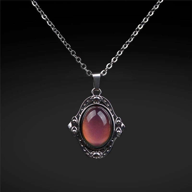 Stimmungsketten, Retro-Palast, elliptischer Schmuck, Anhänger, Halskette mit Temperaturkontrolle, Farbwechsel-Halskette, Edelstahlkette
