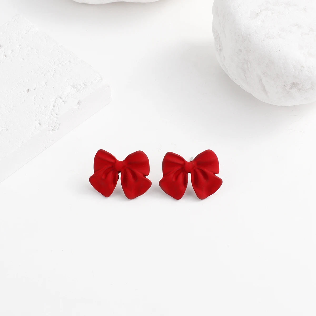 AENSOA Multiple Red Color Earrings Candy Bownot Heart Flower Metal Pearl Drop Earrings for Women Girls Christmas Jewelry Gift