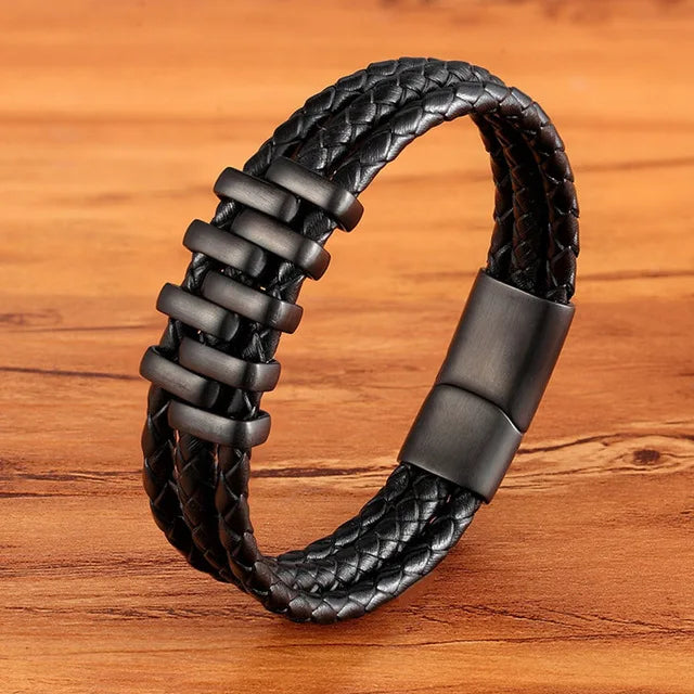 TYO Braided Rope Wrap Leather Bracelets For Men Bangles Fashion Male Women Charm Stainless Steel Clasp Jewelry DIY Customization
