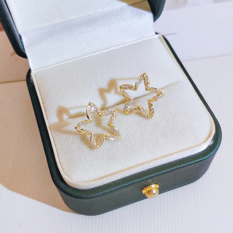 real 18 k gold Woman Stud Earrings Unusual Earings Trend Piercing Small Crystal Vintage Ear Cuffs For Party Women's Jewelry