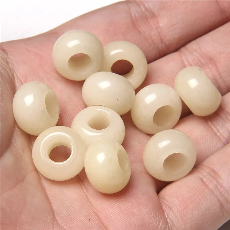 5Pcs Stone Charms Pendant Spacer Round Big Hole Beads For Jewelry Making Fit Necklace Bracelet DIY Findings 14MM Hole Size 5MM
