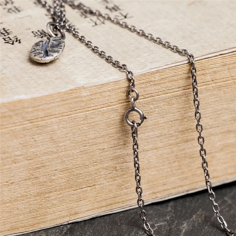 MKENDN Halskette mit Anhängern aus 925er Sterlingsilber in Form kleiner Kaffeebohnen, Retro-Farben, Unisex, Damen, Herren, Mädchen, geeignet als Geburtstagsgeschenk