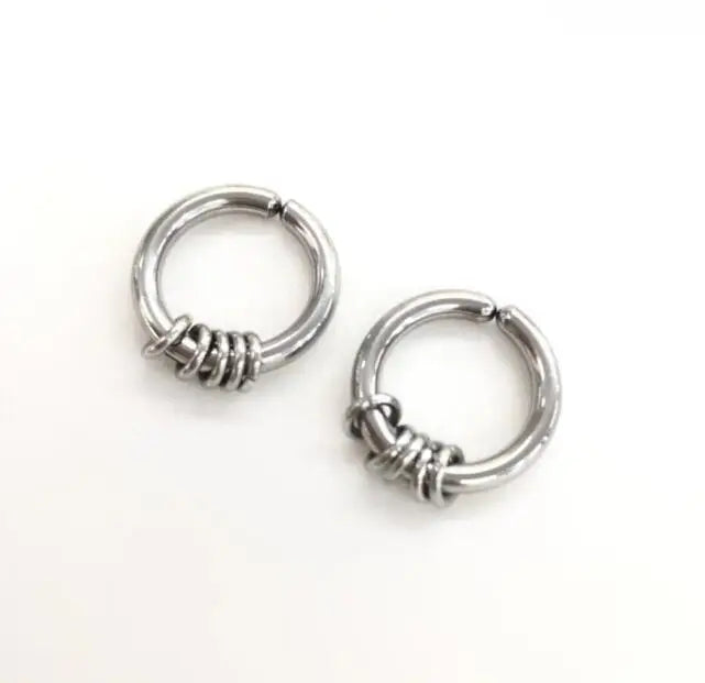 Boucles d'oreilles à tige rondes sans piercing à la mode, petits cercles, bijoux en acier inoxydable, 3 couleurs, boucles d'oreilles pour amoureux, femmes et hommes, boucles d'oreilles de motard SWE0003A