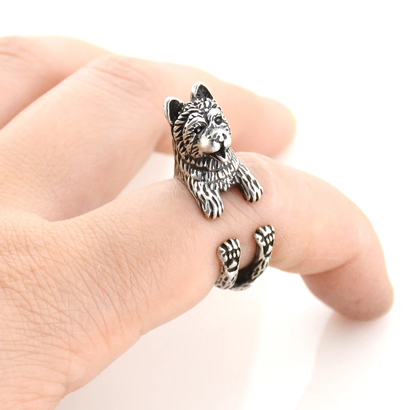 Drop Shipping Vintage Chow Chow Ring Dog Anel Men Boho Animal Anillos Couple Rings For Women Girl Jewelry Best Friend Gift Aneis