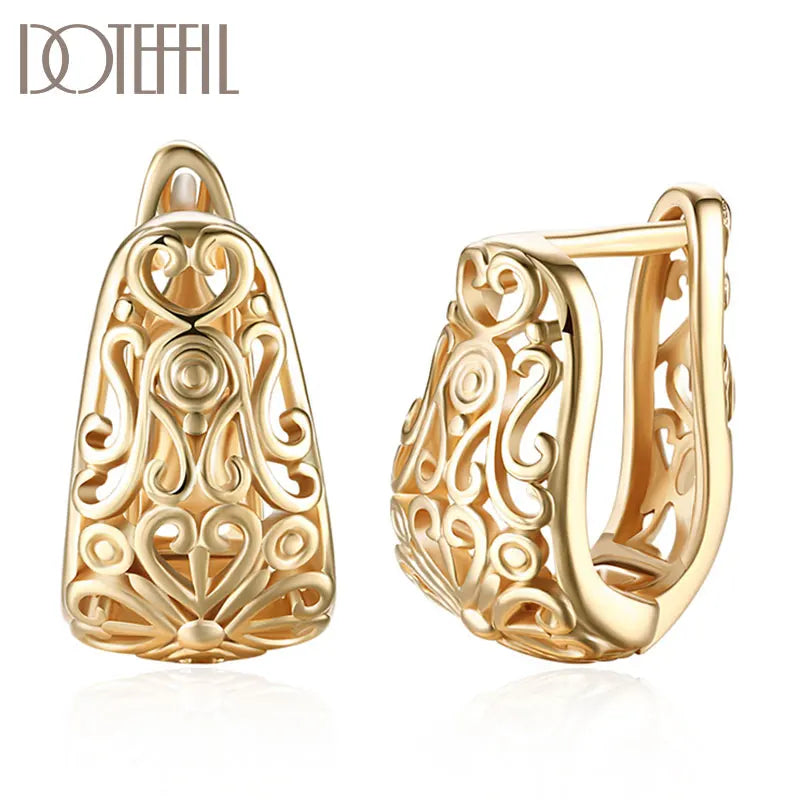DOTEFFIL 925 Sterling Silver 18K Gold Hollow Pattern Earrings Fashion For Woman Wedding Engagement Party Gift Jewelry