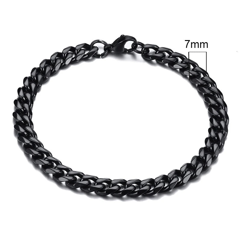 Vnox Basic 3/5/7/9/11mm Wide Curb Cuban Link Chain Bracelets for Men Women Jewelry Anti Allergy Stainless Steel Wristband Gifts