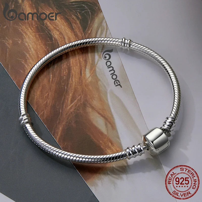 BAMOER TOP VERKAUF Authentische 100% 925 Sterling Silber Schlange Kette Armreif &amp; Armband für Frauen Luxus Schmuck 17-22CM PAS902