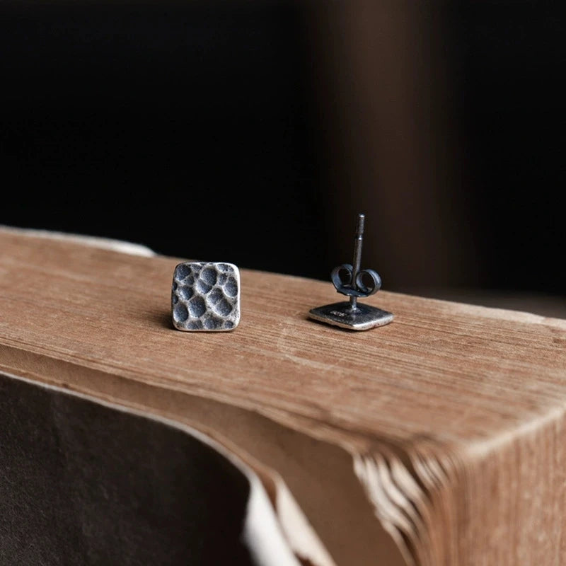 MKENDN 100% 925 Sterling Silber Kreativer Retro-Ohrstecker im Monddesign, quadratisch, Punk-Gothic-Stil, Ohrstecker für Damen und Herren