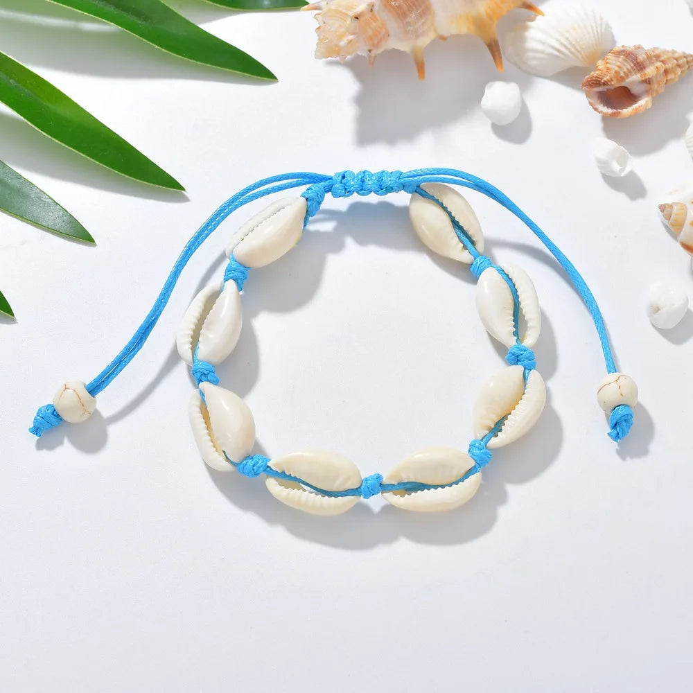 Bohemian Natural Sea Shell Charm Bracelets For Women Men Summer Sandy Beach Handmade String Rope Chains Bangle DIY Jewelry