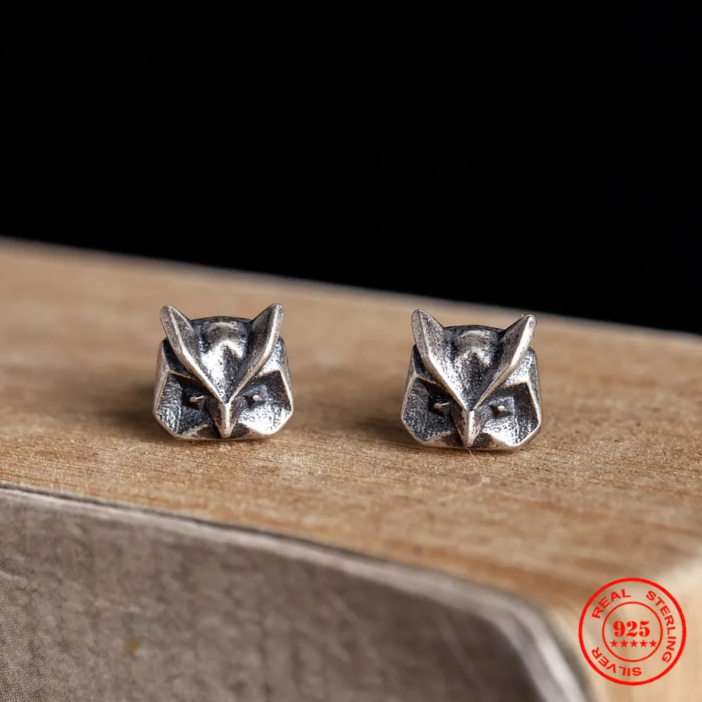 MKENDN Ohrstecker aus 100 % 925er Sterlingsilber im kreativen Retro-Geometrie-Eulen-Stil, Street-Punk-Stil für Damen und Herren, Gothic-Tierschmuck