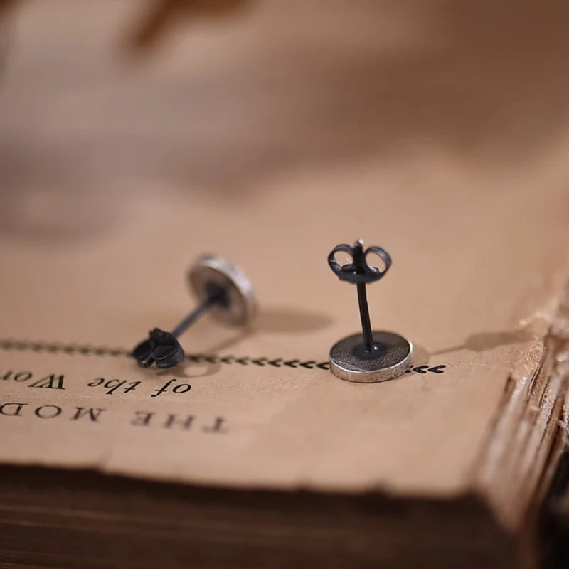 MKENDN 100% 925 Sterling Silver Heart Round Stud Earrings Personality Minimalist Heart Ear Jewelry Accessories Gothic Style