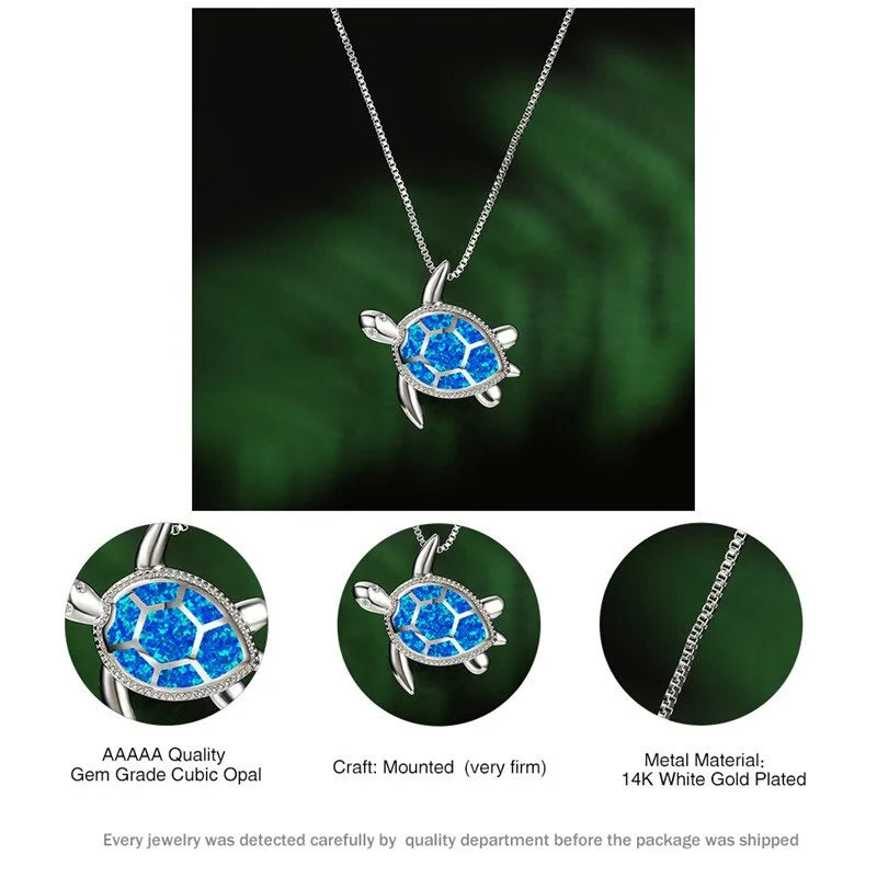 Classic Blue Pendant For Women Pendant Silver Color Chain Necklace Women Sea Turtle Crystal Wedding Jewelry