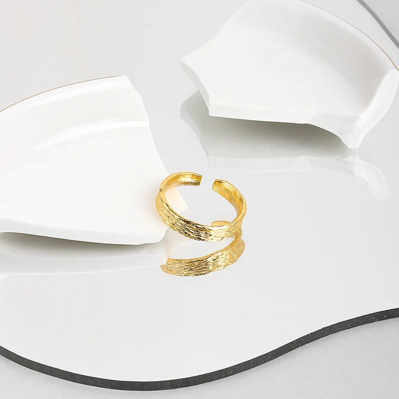 925 Sterling Silber Beule Matt Gold Farbe Ringe Retro Doppel Schichten Distressed Öffnung Handgemachte Ring Mode Edlen Schmuck