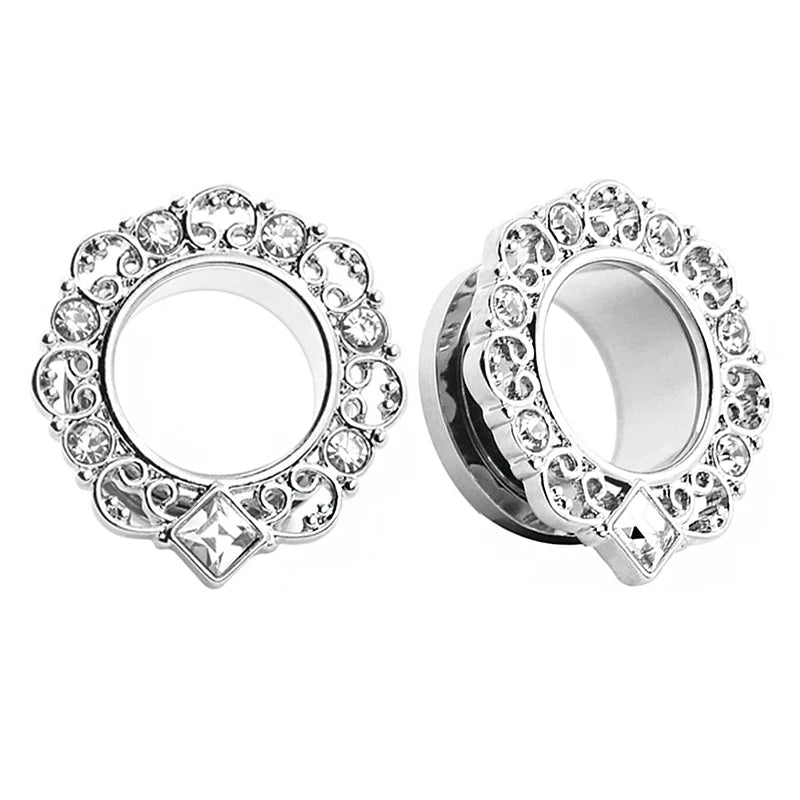 2 Stück Ohrstöpsel/Tunnel/Ohrpiercings aus 316L Edelstahl mit geschraubten Sattelohrring-Expander-Messgeräte Körperschmuck-Piercings