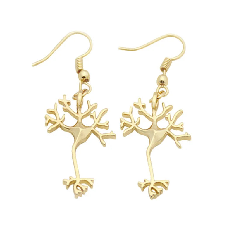 New Silver Color Boho Neuron Brain Nerve Cell Drop Earrings Brinco Aros Long Life Tree Earrings For Women Jewelry Girls Gifts