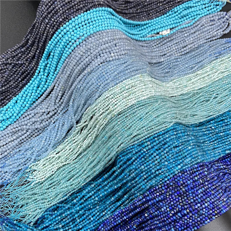 2025 New 2mm 3mm Natural Stone Beads Blue Quartzs Crystal Turquois Aquamarines Beads For Beadwork DIY Bracelet Accessories 38CM