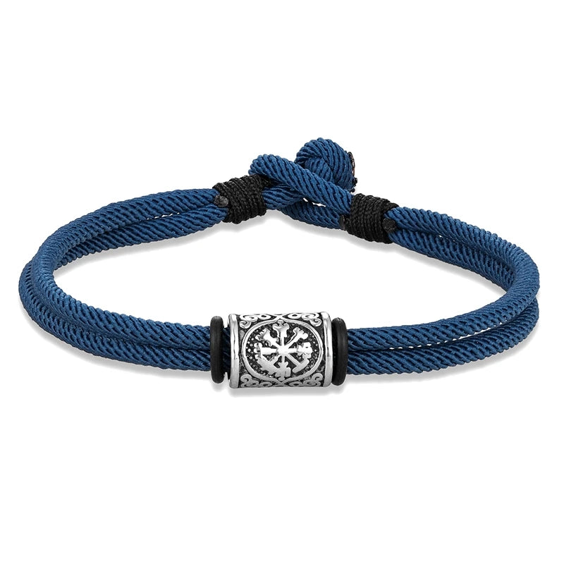 MKENDN Vintage Viking Compass Runes Bracelet Handmade Double Strand Rope Bracelets For Men Women Norse Mythology Amulet Gifts