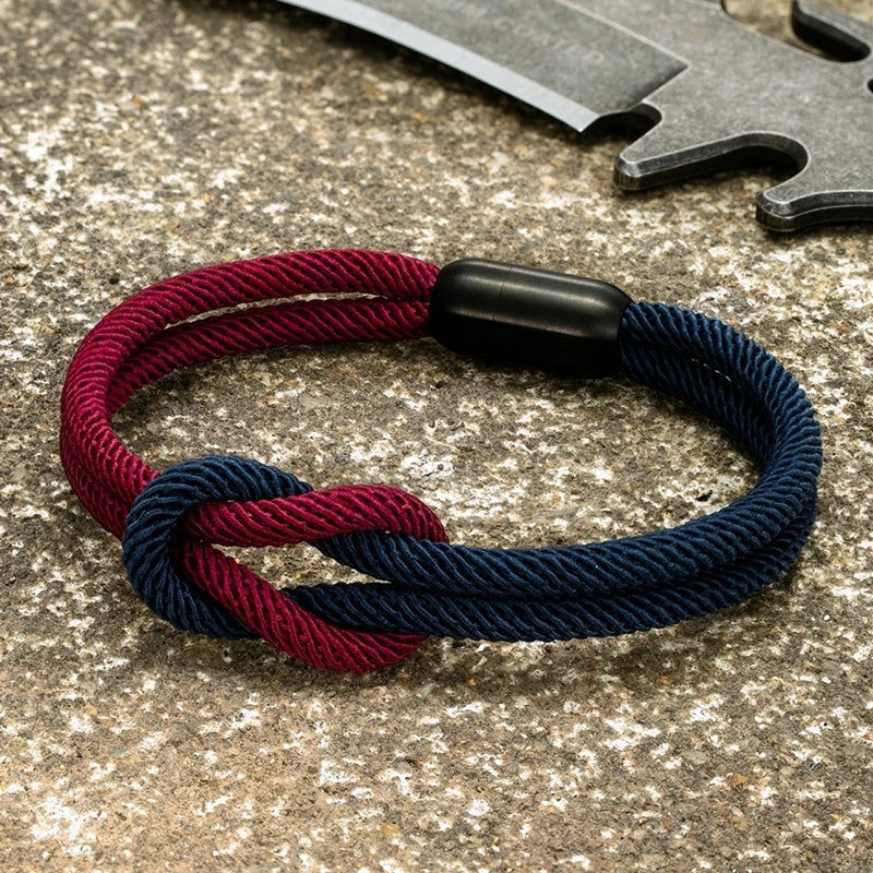MKENDN Fashion Waterproof Nautical Rope Infinity Knot Bracelet Black Magnet Bracelets France Flag Male Female Jewelry Pulseras